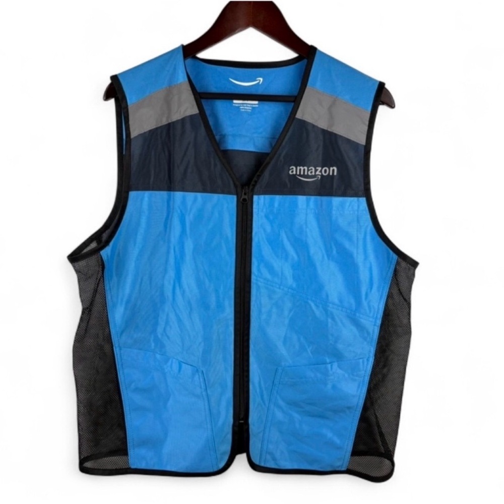Amazon Blue Unisex Full Zip Reflective Employee Staff Vest Size M / L Uniform